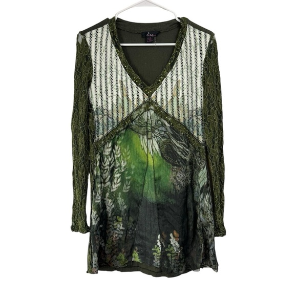 Vintage Alberto Makali Size M Whimsigoth Forest Fairy Lace Fly Away Chiffon Top - Picture 1 of 10